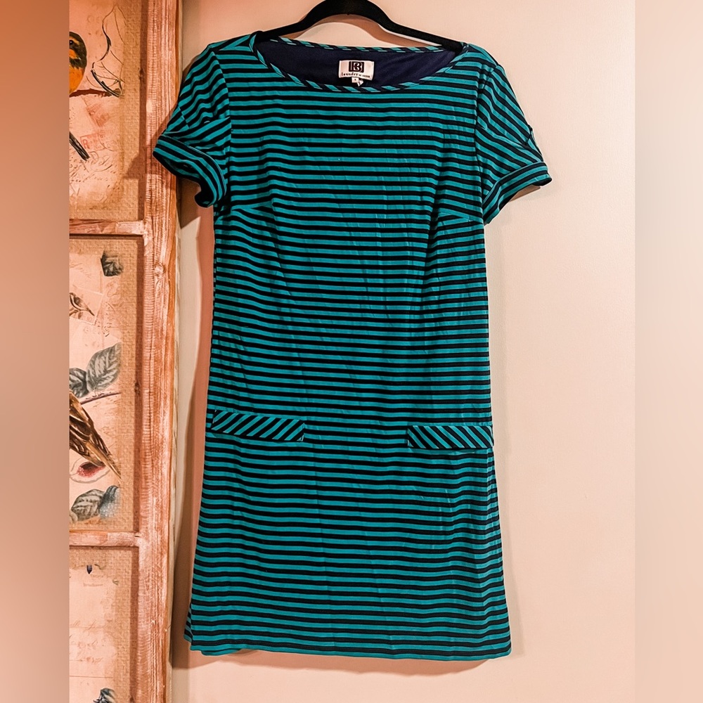 Laundry by Design Green & Navy Stripe Shift Dress